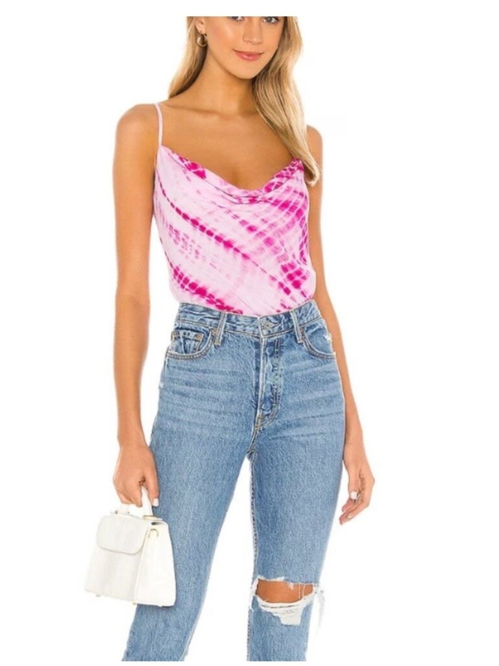 Lovers and Friends Pink Tie Dye Rhode Cowl Neck Cami Size Small